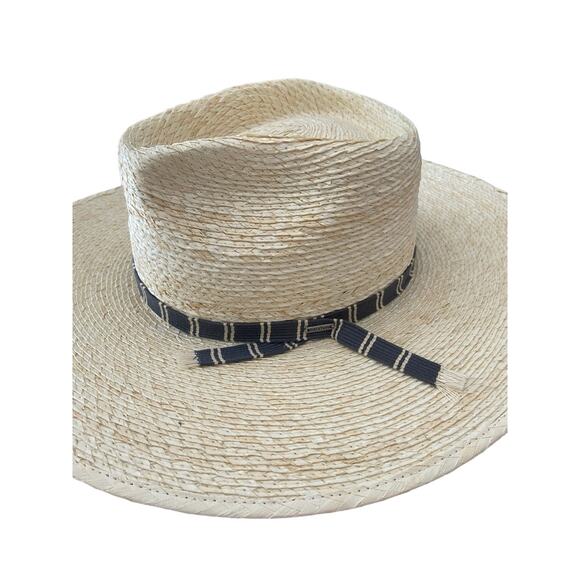 Brixton Leigh Straw Fedora Hat Handwoven Cotton Band Natural Multi Size Large